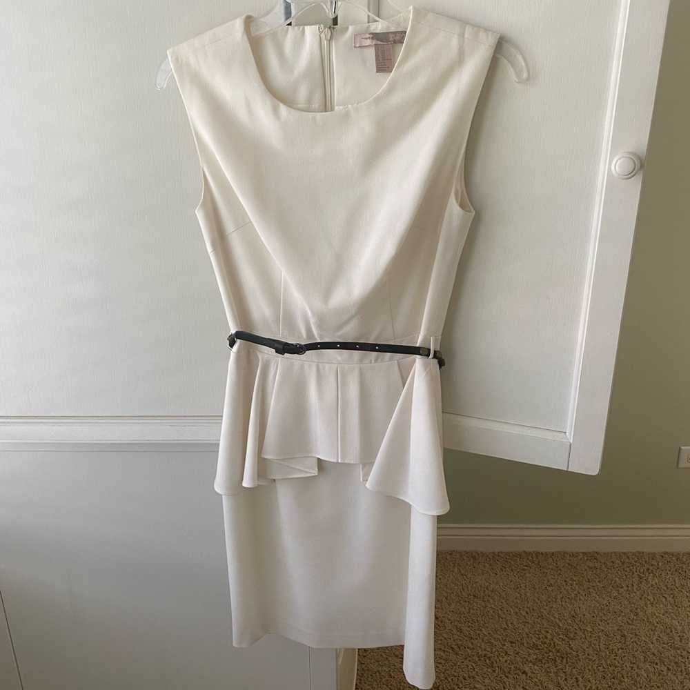 white peplum dress with belt - Picture 1 of 14